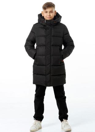 Пуховик зимовий для хлопчика підлітка дитячий на екопусі brendon чорний куртка зимова nestta на зиму