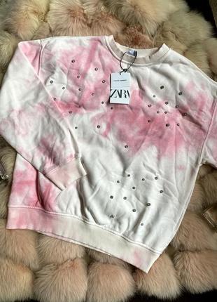 Світшот кофта худі тай дай з стразами zara, свитшот кофточка худи из стразами зара4 фото