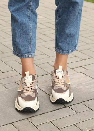 Стильные женские бежевые кроссовки весенние-осенние,кожа+замша,кожаные/кожа-женская обувь8 фото