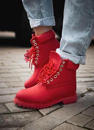 Стильные демисезонные ботинки timberland в красном цвете /осень/зима/весна😍1 фото