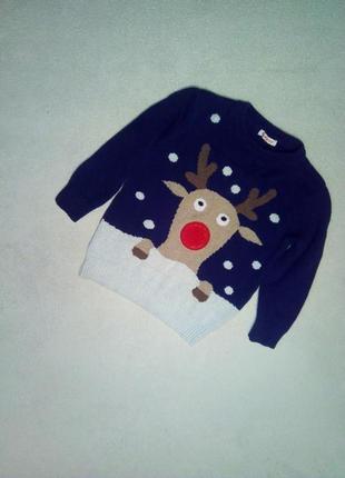Новогодний свитерок с оленем на модника 3/4 года