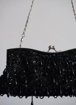 Черная винтажная бисерная сумочка клатч вечерняя