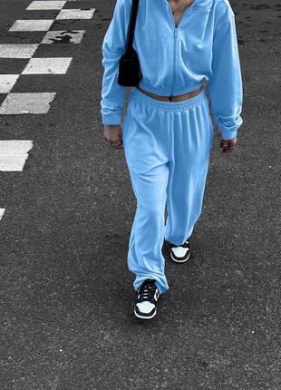 Плюшевый костюм тедди мятьковый велюр капюшон глубоковый укороченный худи на молнии короткая кофта штаны джоггеры барби спортивный комплект обнецовый2 фото