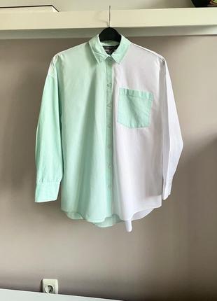 Стильная,бело-зеленая рубашка1 фото