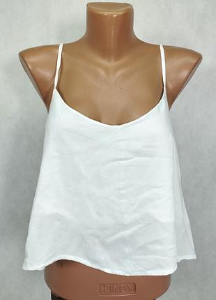 Белый кропп топ майка разлетайка! на бретельках котон