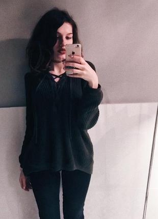 Светр oversize хакі зі шнурівкою розмір xs s m l river island