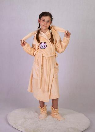Підлітковий махровий халат для дівчинки з чобітками зріст 132см-156см