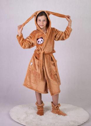 Підлітковий махровий халат для дівчинки з чобітками зріст 132см-156см5 фото