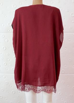 Красивая летняя блуза с кружевом цвет бургунди большой размер батал anna field2 фото