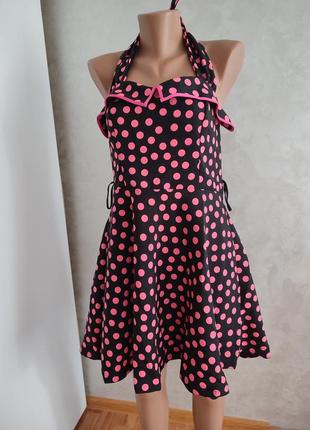 Прикольное платье, сарафан черная в розовый горошек