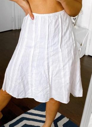 Белая юбка лен в складку пышная1 фото