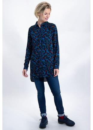Новая стильная рубашка удлиненная синего цвета в цветы garcia3 фото