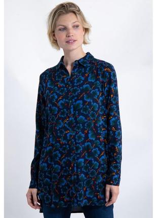 Новая стильная рубашка удлиненная синего цвета в цветы garcia