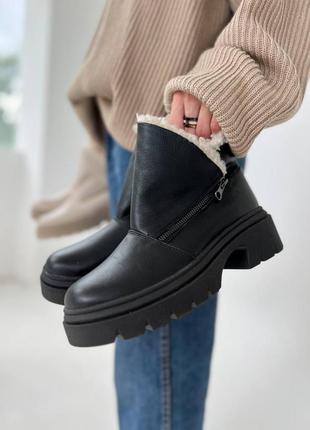 Кожаные зимние сапожки ❄️ ботинки на меху низкие боты зима