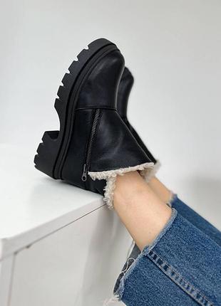 Кожаные зимние сапожки ❄️ ботинки на меху низкие боты зима