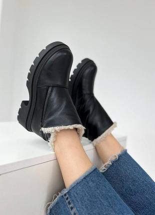 Кожаные зимние сапожки ❄️ ботинки на меху низкие боты зима5 фото