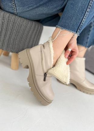 Кожаные зимние сапожки ❄️ ботинки на меху низкие боты зима7 фото