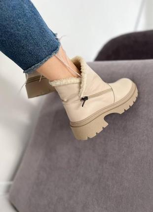 Кожаные зимние сапожки ❄️ ботинки на меху низкие боты зима
