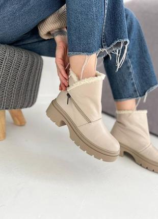 Кожаные зимние сапожки ❄️ ботинки на меху низкие боты зима