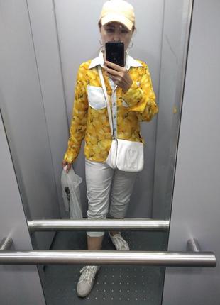 Рубашка блуза кофта жовта в принт сливи(абрикоси)