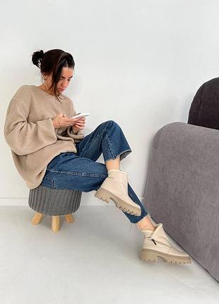 Кожаные зимние сапожки ❄️ ботинки на меху низкие боты зима