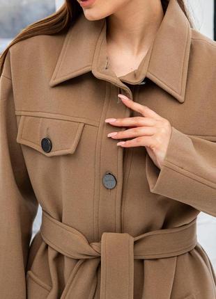 Пальто женское рубашечного кроя из кашемира3 фото