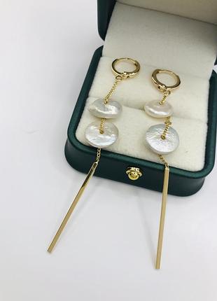 Сережки з перлами 8,5 см, медична сталь design by korea 925 silver