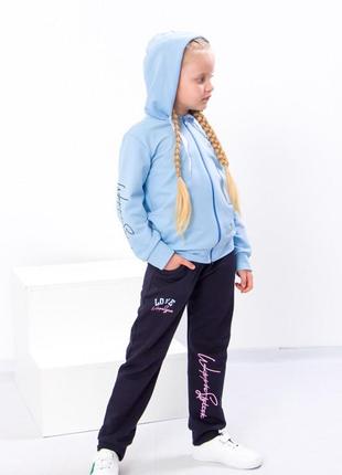 Спортивный костюм для девочек голубой с толстовкой на молнии, на замочке, худи на молнии и спортивные штаны комплект сиреневый6 фото