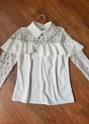 Нарядная белая блуза на девочку блузка школьная 1462 фото