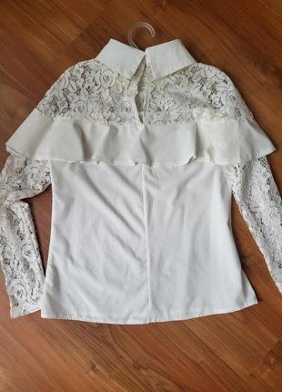 Нарядная белая блуза на девочку блузка школьная 1463 фото