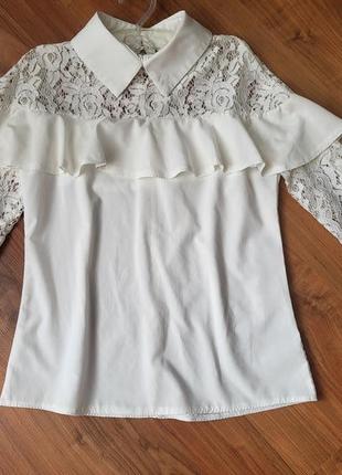 Нарядная белая блуза на девочку блузка школьная 1464 фото