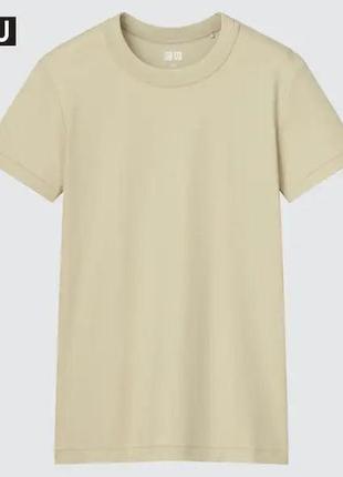 Базовая универсальная бежевая женская футболка uniqlo, p. s,m,l
