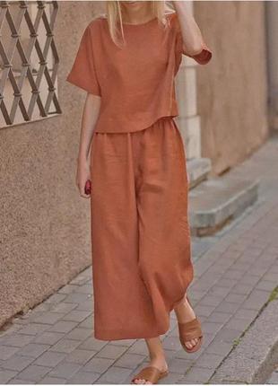 Жіночий костюм вільного крою з натурального льону-ніжна мята3 фото