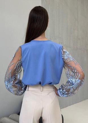 Гарна блузка з вишитими пишними рукавами сітка 44-50 розміри2 фото