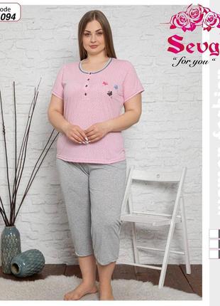 Пижама женская хлопковая капри и футболка бабочки sevgi турция, розовый