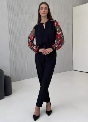 Красивая блузка с вышитыми пышными рукавами сетка 44-50 размеры2 фото