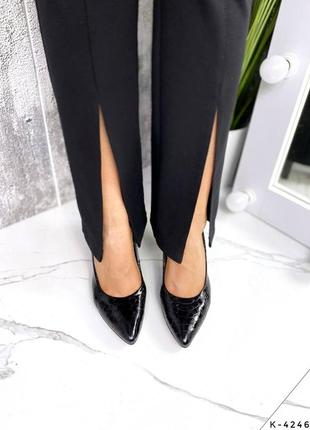 Натуральный лак, шикарные удобные чёрные женские туфли5 фото