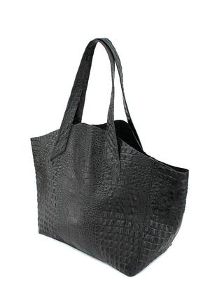 Жіноча шкіряна сумка з тисненням під крокодила fiore чорна2 фото