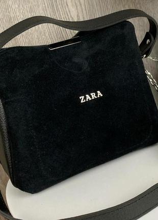 Качественная замшевая черная сумка для девушки на плечо в стиле zara