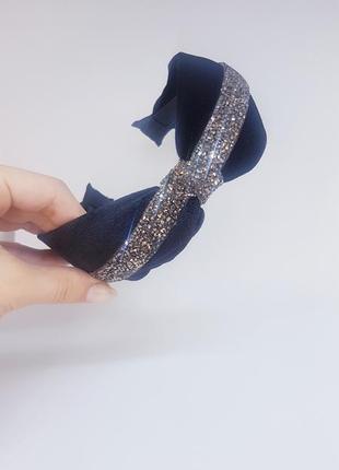 Шикарный бархатный обруч / чалма для волос со стразами black