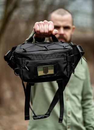 Сумка бананка черная тканевая через плечо нагрудная поясная сумка вместительная городска