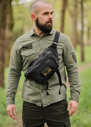 Сумка бананка черная тканевая через плечо нагрудная поясная сумка вместительная городска