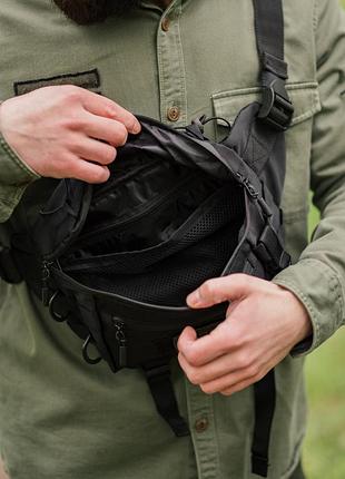 Сумка бананка черная тканевая через плечо нагрудная поясная сумка вместительная городска