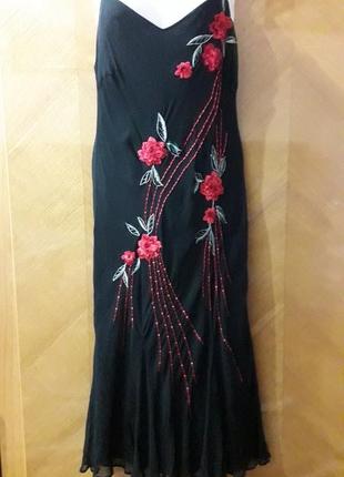 Debenhams  шелковое  шикарное платье  с объёмной  вышивкой р.12