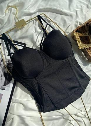 Черный удлиненный топ бюстье к6644