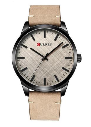 Мужские классические часы curren 8386 чёрные с коричневым ремешком, серый циферблат