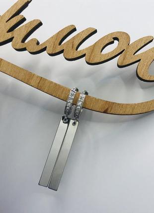 Сережки з фіанітами, розмір 4,5 см медична сталь design by korea 925 silver1 фото