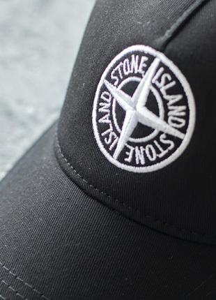 Мужска черная кепка stone island с белым лого из хлопка бейсболка стон айленд на липучке 55 -593 фото