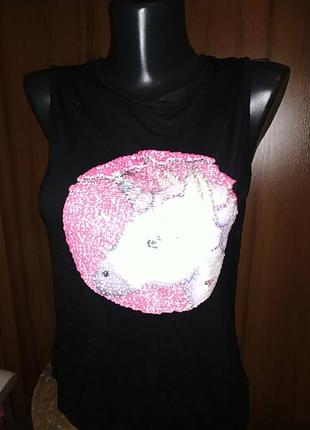 Майка с единорогом из двухсторонних пайеток