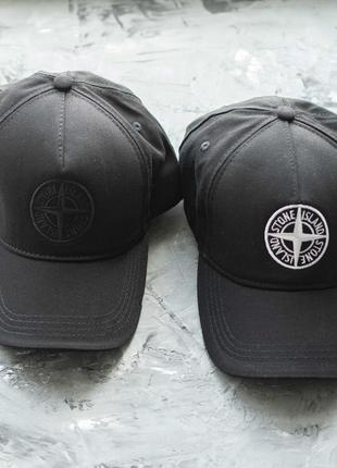 Мужска черная кепка stone island с белым лого из хлопка бейсболка стон айленд на липучке 55 -598 фото